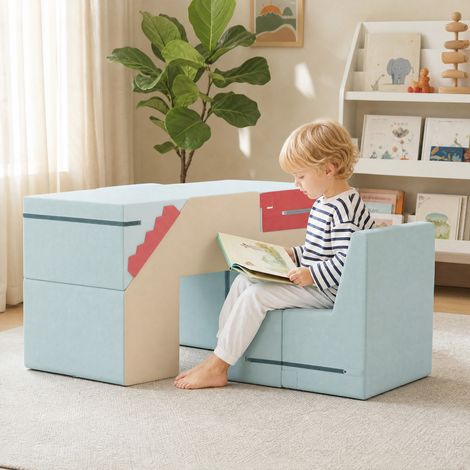 Ensemble de 2 blocs en mousse pour bébés, housses amovibles, jeu d'escalade et rampement intérieur, bleu (1/5)