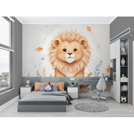 Papier Peint Enfant - Lionceau Mignon dans la Savane - 150 x 250 cm (1/2)