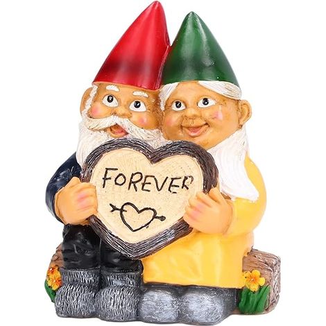 Nain de Jardin, Statue de Gnomes de Jardin,Sculpture Jardins,Couple de Gnomes Amoureux de la Forme de Coeur Statue Nain de Jardin Exterieur