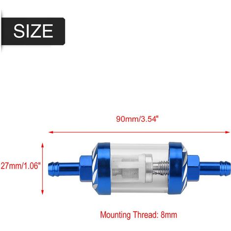 Filtre à Carburant Inox et Verre 8mm pour Moto - Filtre à Essence et Huile (Bleu) (1/5)