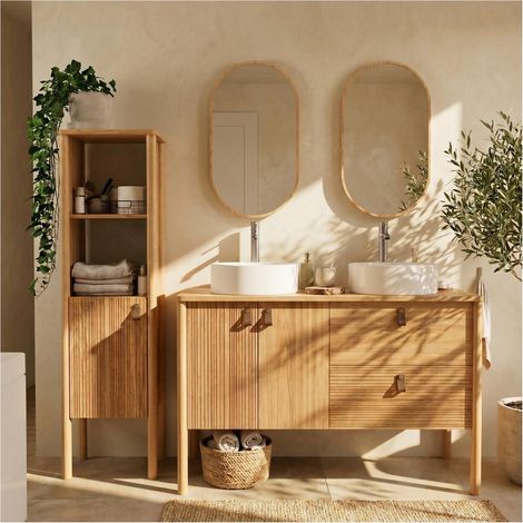 Möbel 120 cm Waschbecken Armaturen Spiegel Hochschrank JOY
