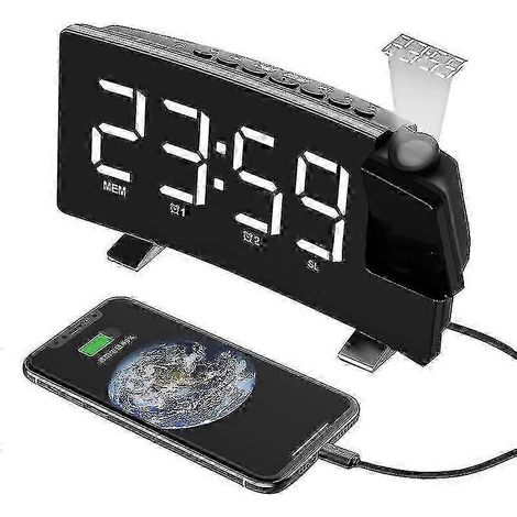 Réveil projecteur numérique avec grand projecteur LED et double alarme puissante, idéal pour les gros dormeurs, les enfants et les personnes âgées. (1/5)