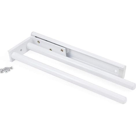 1 Porte-serviettes extensible, Aluminium blanc, 2 bras pivotants, Support télescopique, Cuisine et salle de bain
