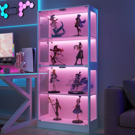 REDOM Vetrina 80x35x170 cm, illuminazione LED controllata tramite app, 4 ripiani, ante push to open, MDF e vetro bianco (1/5)