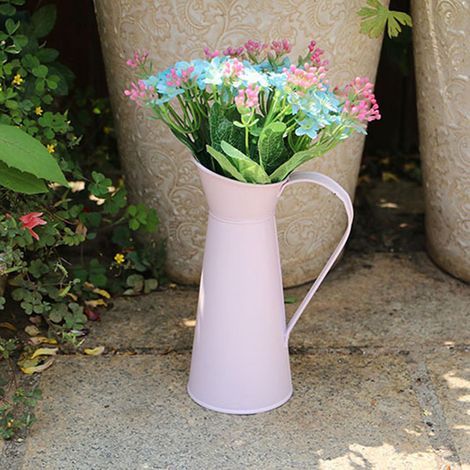 Pot Fleur Métal - Vase Déco Floral Centre Table - Hauteur 20cm - Ensemble Blanc Rose Bleu Brun - Fête Bureau Balcon (1/5)