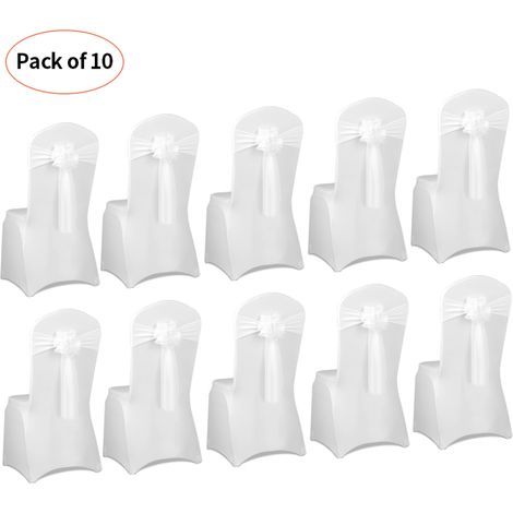 Lot de 10 nœuds de chaise fleuris pour mariage, en organza et spandex élastique, pour décoration de banquet et de réception – Blanc (1/5)