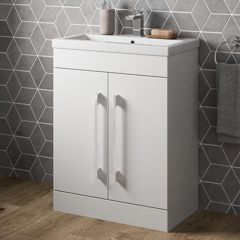 600mm Bathroom Vanity Unit Basin Cabinet Unit White Contemporary (1/8)