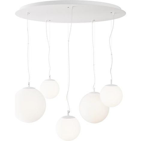 Lampadario Minimal Basic Form In Metallo Bianco 5 Luci Con Diffusori In Vetro (1/3)