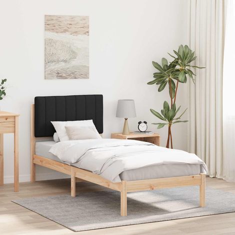 Cadre de lit 75 x 190 cm avec tête de lit rembourrée en pin massif noir, 15.8kg - PANGIVO (1/5)