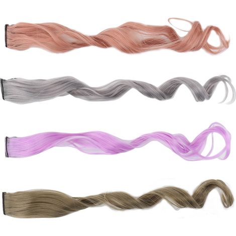 Lot de 4 extensions de cheveux synthétiques longues à clips avec mèches colorées, pour femmes et filles. (1/5)