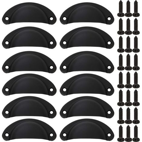(24PCS) Shell Cabinet Knobs, Black Cabinet Handle with Screws, Vintage Iron Handle for Cabinet Drawer, Kitchen Drawer, Door