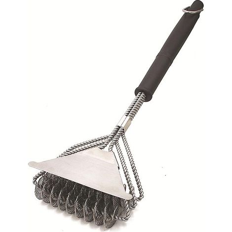 Brosse de nettoyage 3 en 1 pour barbecue avec grattoir et poils en acier inoxydable pour un nettoyage rapide et efficace de toutes les grilles, format horizontal, grande taille (1/3)