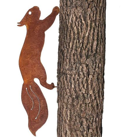 royaluxe -Écureuil Arbre - Déco de Jardin en Métal - 30cm - Patine Rouille Naturelle (1/5)