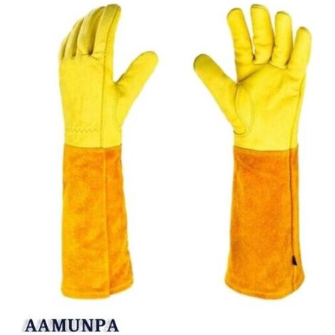 Gants de jardinage cuir croûte de bovin – Résistants aux coupures et épines – Manchette longue pour protection avant-bras – Tissu anti-griffure (1/5)