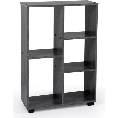 Moderne Bücherregal aus Holz in Wengè, 60 x 24 x 87 cm, 6 Fächer, minimalistisch und stabil