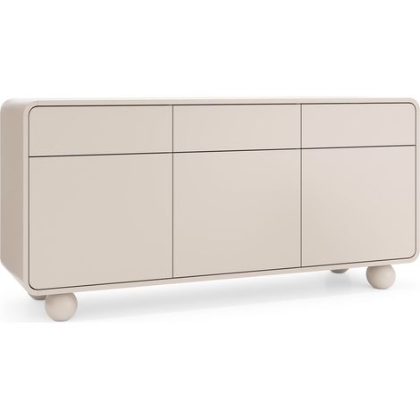 Buffet en cachemire avec trois armoires et trois tiroirs – Design moderne, pieds boule, 160 x 75 x 39 cm (1/5)