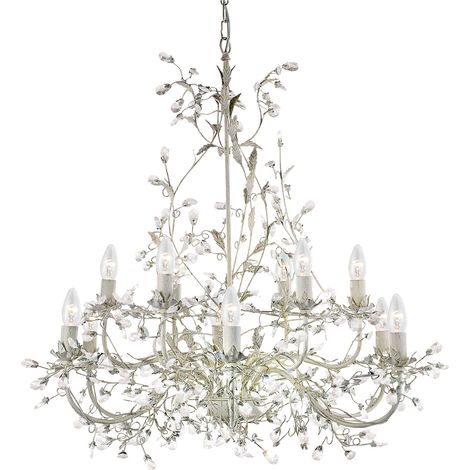 Lampadario Classico Almandita Acciaio Bianco Vetro Oro 12 Luci E14 (1/5)