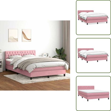Taschenfederkern - vidaXL Boxspringbett mit Matratze Rosa 140x220 cm Samt - Kopfteil (1/5)