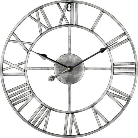 Grandes horloges murales rustiques Modernes en métal Rondes silencieuses sans tic-tac à Piles 47cm Horloge Romaine Blanche Salon / Chambre / Cuisine Jardin décoration Murale (1/5)