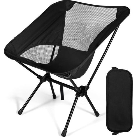 Silla plegable de camping - Silla ligera - Para relajarse al aire libre - Capacidad de carga de 110 kg - 30x12x15 cm - Negra