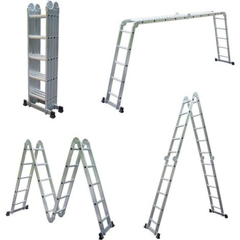 Secury-T – Échelle multifonction 4x5 marches 5.7m – 100% aluminium – Charge max 150kg – Antidérapante – 6 positions réglables (1/5)