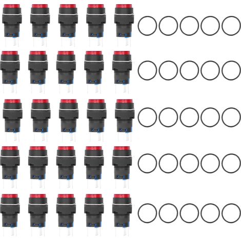 25 Interrupteurs à Bouton Momentanés et Verrouillables 5 Broches 16mm avec LED 24V, Kit pour Équipement Rouge (1/5)
