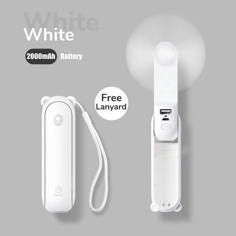 Mini ventilateur portable USB 3-en-1 rechargeable, ventilateur de poche avec batterie externe et lampe LED, autonomie 14-21h, ventilateur multifonction voyage et urgence (1/5)