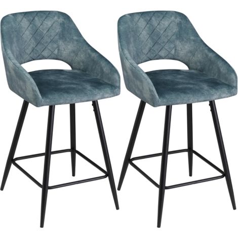 Set of 2 Velvet Bar Stools for Kitchen Island,Counter Height Chairs with Steel Legs,Stylish Blue Dining Area Seating