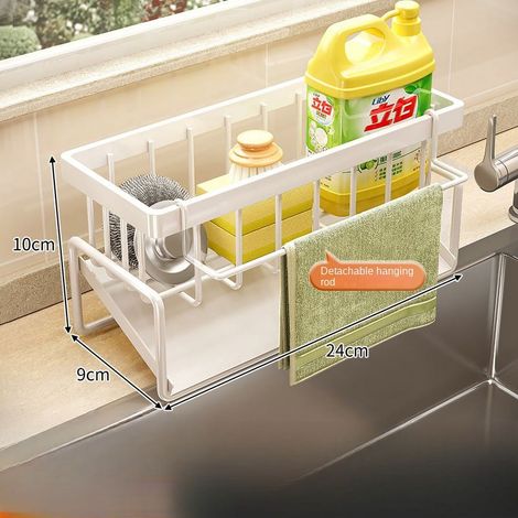 Rack De Rangement Rétractable - Support Adhésif Sans Perçage Pour Éponges Et Chiffons - Blanc - 1 Niveau (1/5)