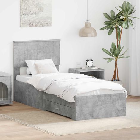 vidaXL Cadre de lit Gris Béton et Argent 70 x 190 cm Bois d'ingénierie