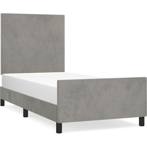 Cadre de lit en velours gris clair (matelas non inclus) 80x200 cm (1/4)