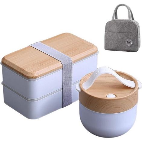 Bento-Box-Set Enthält eine 1400-ml-Bento-Box eine isolierte Lunchtasche einen 600-ml-Suppenbecher und Besteck mikrowellengeeignete Lunchbox für (1/5)
