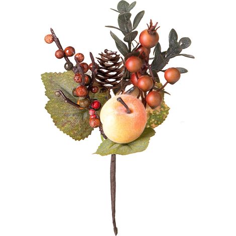 Ramo decorativo natalizio con frutta, bacche e foglie da 25 cm -Rosso (1/5)