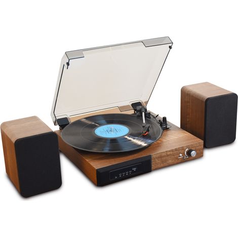 Plattenspieler mit Stereo Lautsprechern, Bluetooth Plattenspieler, Vinyl Record Player mit integriertem Vorverstärker, S-förmigem Tonarm, 33/45 RPM
