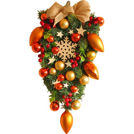 (2 Stück pro Packung) Weihnachtskranz, Schneeflocken-Wanddekoration, Fensterdekoration, umgedrehter Weihnachtsbaum mit Wassertropfen – rot, 50 x 30 x 8 cm (1/5)