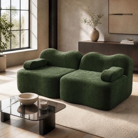 Canapé modulable 192x98x70 cm en velours vert, modulable pour salon moderne FloraGrace (1/5)