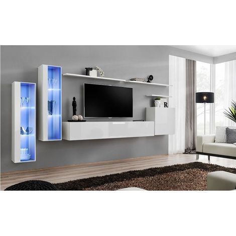 Ensemble meuble TV mural  - Switch XI - 330 cm  x 160 cm x 40 cm - Blanc - Livraison gratuite