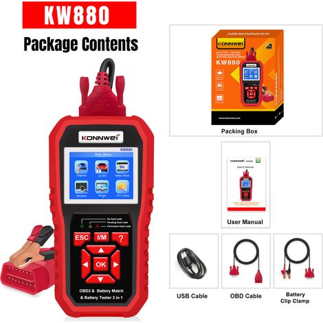 KONNWEI KW880 testeur de batterie universel et Scanner de défauts de Diagnostic OBDII pour Test de moto 6V-12V
