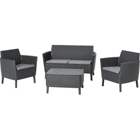 set da giardino "salemo lounge" con 2 poltrone, divano a 2 posti e tavolino, colore grafite - keter (1/10)