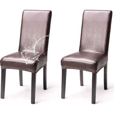 Set mit 2 Stuhlhussen aus Kunstleder, wasserdicht, elegant, hohe Rückenlehne, Stretch-Stuhlbezug, für Esszimmer, Bankett, Hochzeit, Party, Weihnachten, Restaurant, Hotel, Braun
