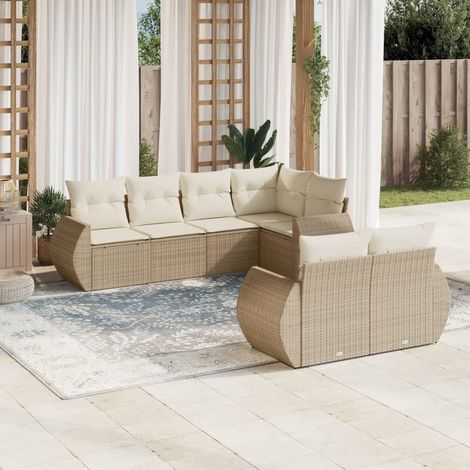 Set sofás de jardín 7 piezas y cojines ratán sintético beige vidaXL (1/3)
