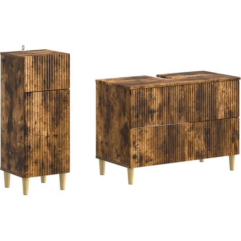 Set di Armadi da Bagno da 2 Pezzi ARNHEM Rovere Fumo vidaXL (1/5)