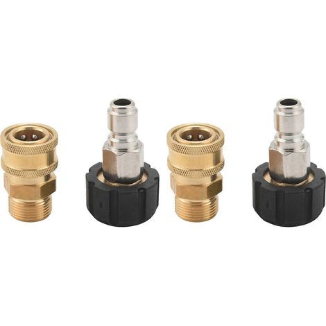 Kit d'adaptateurs pour nettoyeur haute pression (4 pièces), raccord rapide, joint pivotant métrique M22 de 15 mm vers filetage mâle M22, 5 000 psi (1/5)