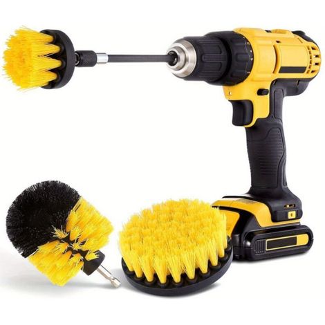 Set of 4 electric brushes (yellow) for cleaning kitchen and bathroom surfaces, bathtubs and sinks. (1/5)