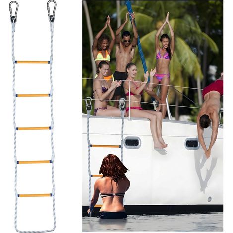Échelle de corde de bateau en résine, échelle d'embarquement pour yacht et jet-ski, corde blanche à points bleus, 5 marches, 1,8 m (1/5)