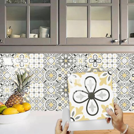10 Pcs Papier Peint Carrelage Autocollant 10 X 10 Cm Style Mosaque Sticker Mural Film Dcoratif Impermable Pour Carreaux De Mur De Salle De Bains E (1/3)