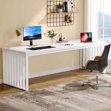 180cm Schreibtisch mit Metallgestell, Arbeitsplatz für Home Office, Braun/Weiß (1/5)