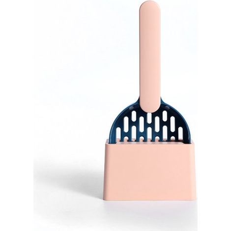 Pelle à litière pour chat - pour litière et gravier pour chat - Pelle à litière - Base de rangement - Filtre à mailles fines - ABS - Outil de nettoyage pour animaux - Facile à rincer - Indigo + Rose (1/4)