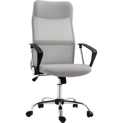 Chaise de bureau gris clair dossier incurvé avec appui-tête inclinable pivotante, 109-119 cm, confort design