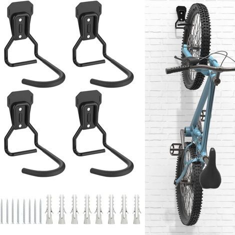 Lot de 4 Crochets Vélo, Supports de Cintre en Fer, Support Mural de Rangement Robuste en Forme de L, Vertical de Vélo Pratique pour Maison Garage, Noir (1/4)